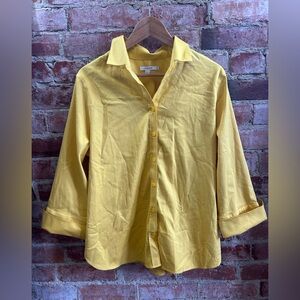 Chico's bright yellow 100% linen no iron 3/4 length sleeve button-down 2/12